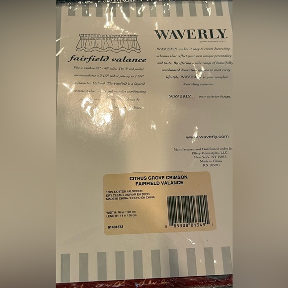 Waverly Fairfield valance citrus grove crimson 78” width by 14” length (3) new - Picture 3 of 5